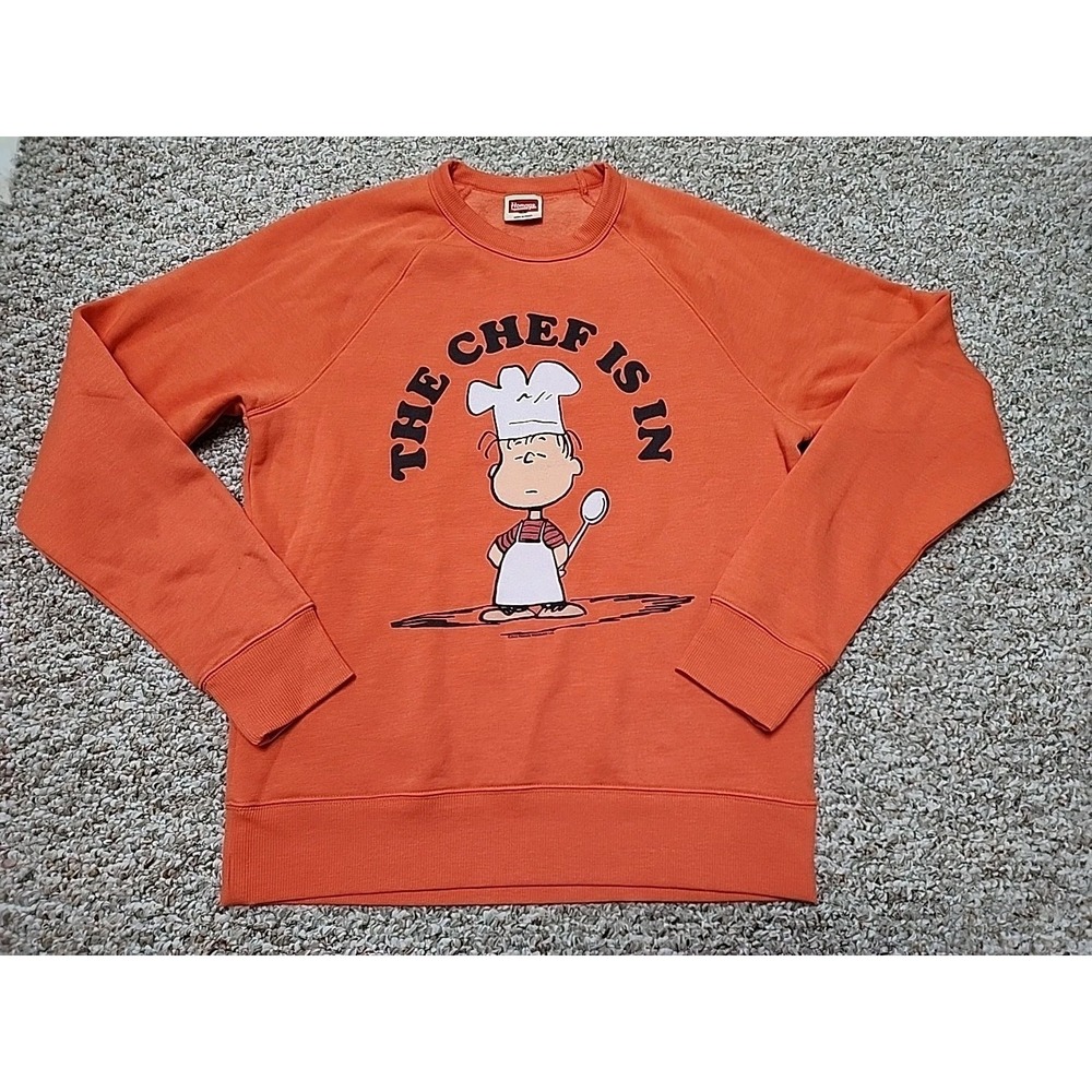 Homage Crewneck Sweatshirt Peanuts The Chef Is‎ In Small Orange Unisex